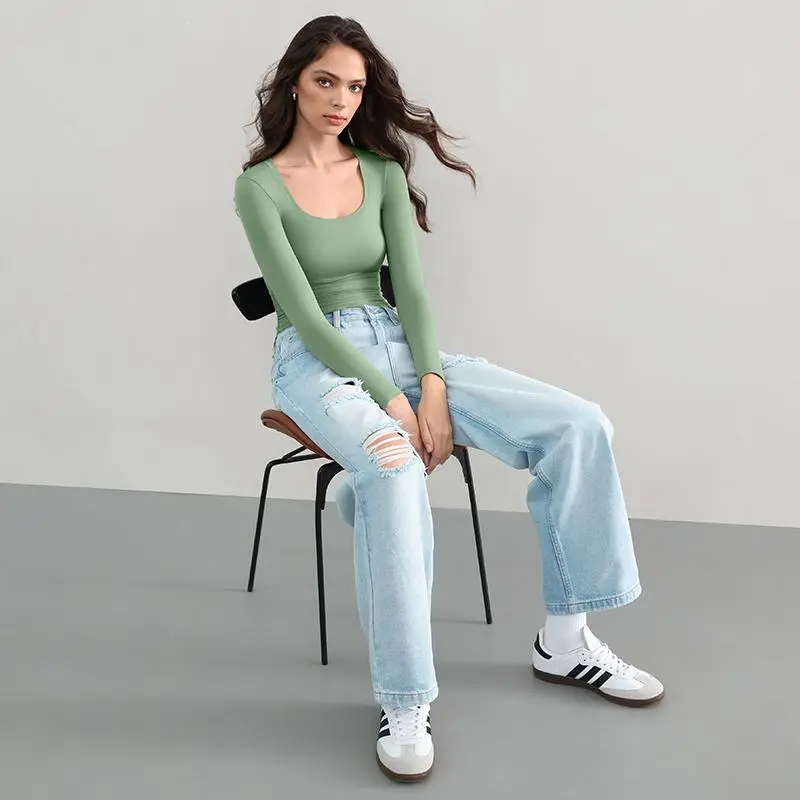 Womens Scoop Neck Long Sleeve Top - Smoke Cloud Collection