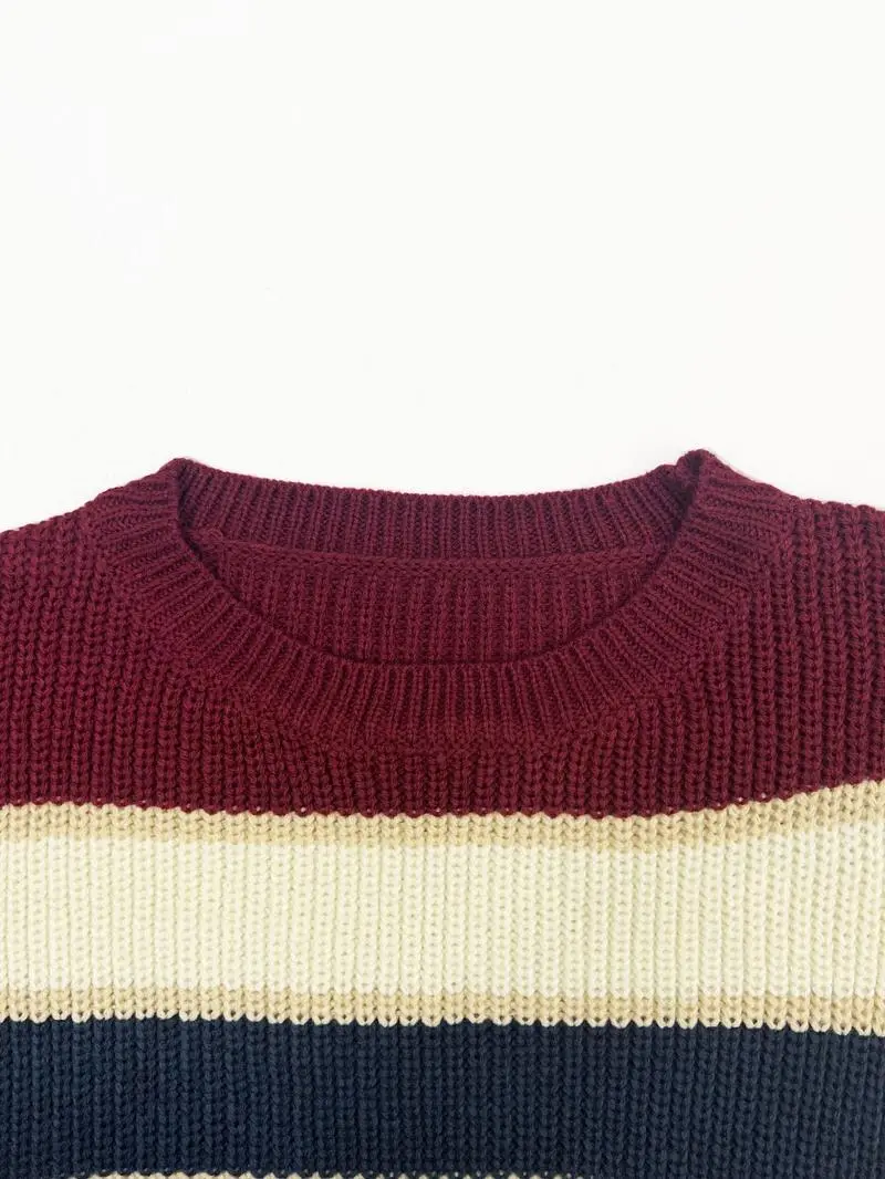 Women's Colorblock Striped Print Drop Shoulder Sweater