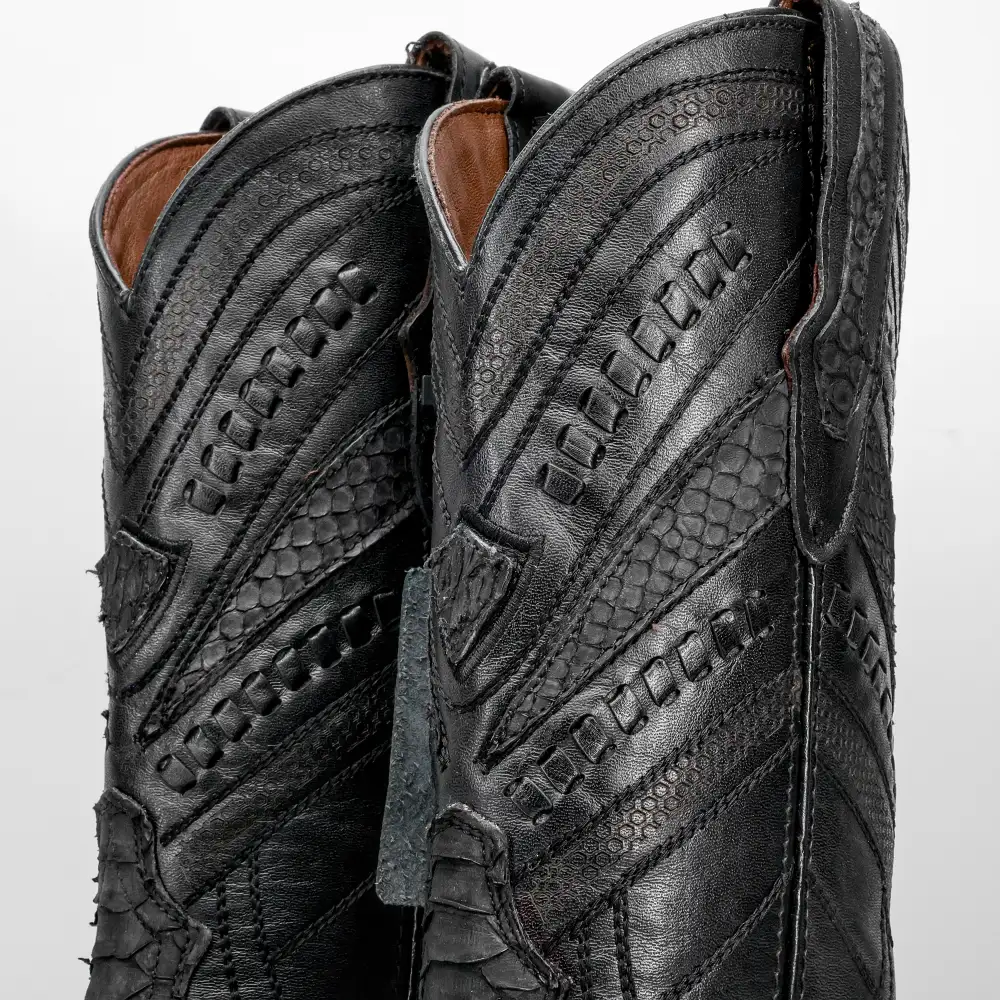 GENUINE Matte Black Python Boots - Square Toe