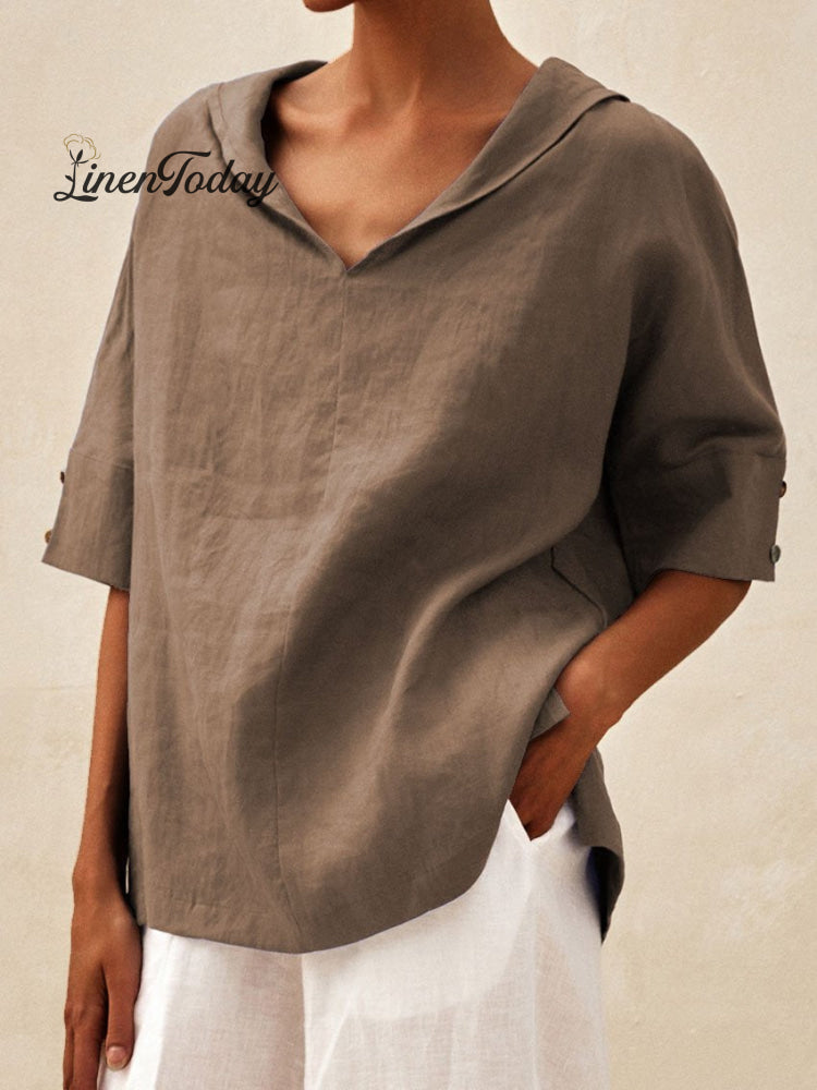 Women's Casual Linen V-neck Shirt