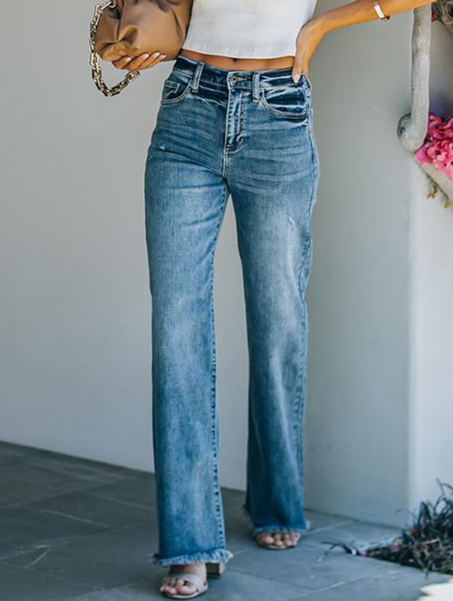 Raw-edge mid-rise slim-fit jeans