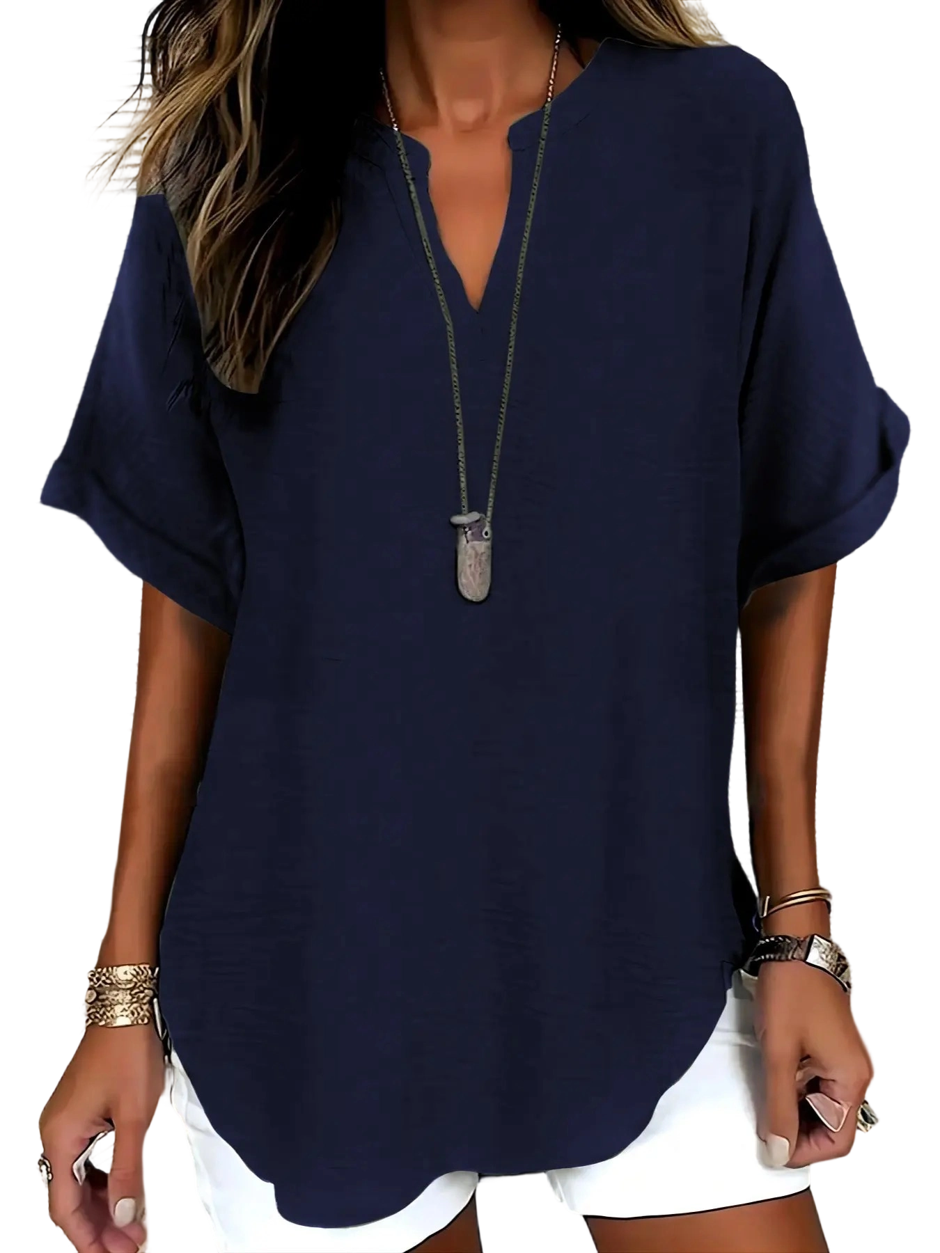 Women's Plain Short Sleeve Blouse, Casual Solid Color Top for Daily Wear, Ladies Clothes for All Seasons