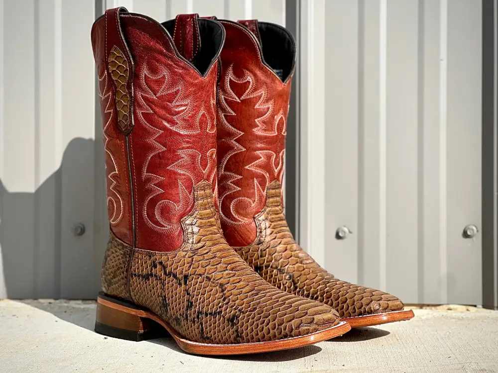 Men’s Honey Python Leather Boots With Red Shaft