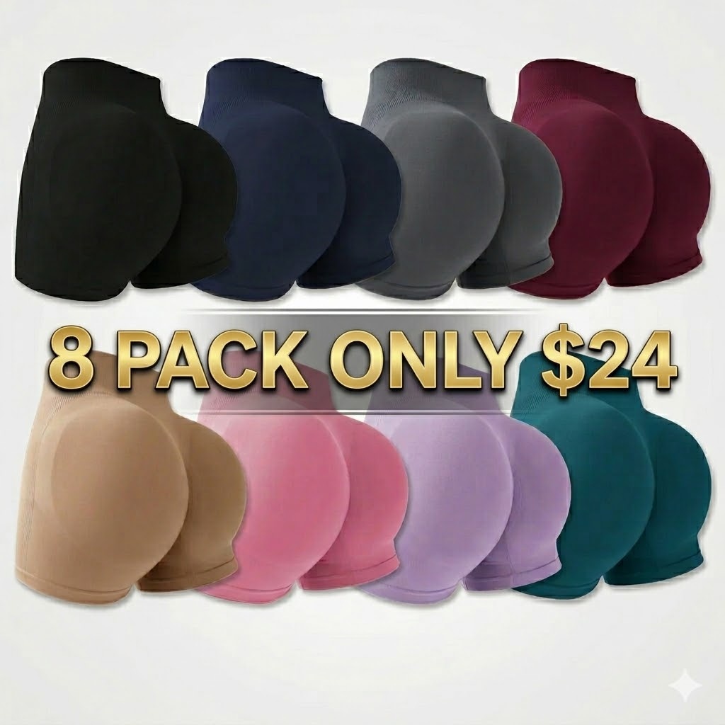8-Pieces High Waist Tummy Control Side-Ribbed Butt-Lifting Seamless Shorts
