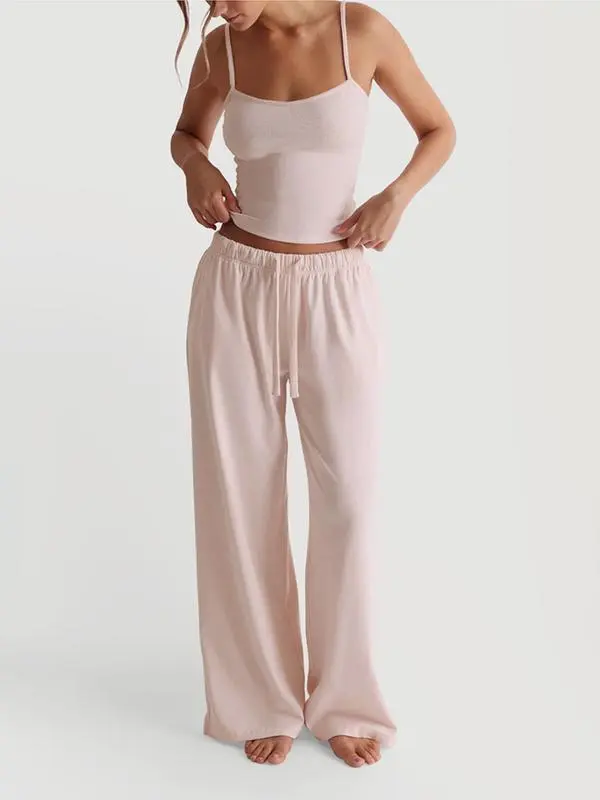 Two-Piece Set Women's Solid Color Cami Top & Pants