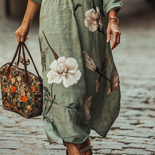 Vintage Loose Linen Patchwork Dress 7c4f