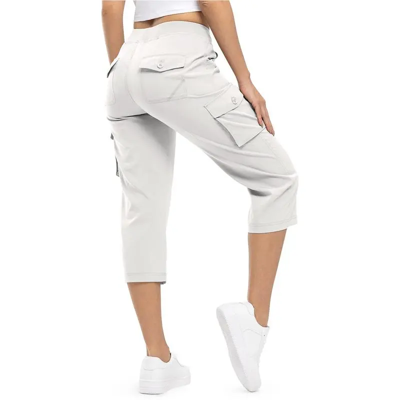 Womens Lightweight Capris Hiking Pants 6 Pockets Quick Dry Cargo Outdoor Trip Loose Shorts