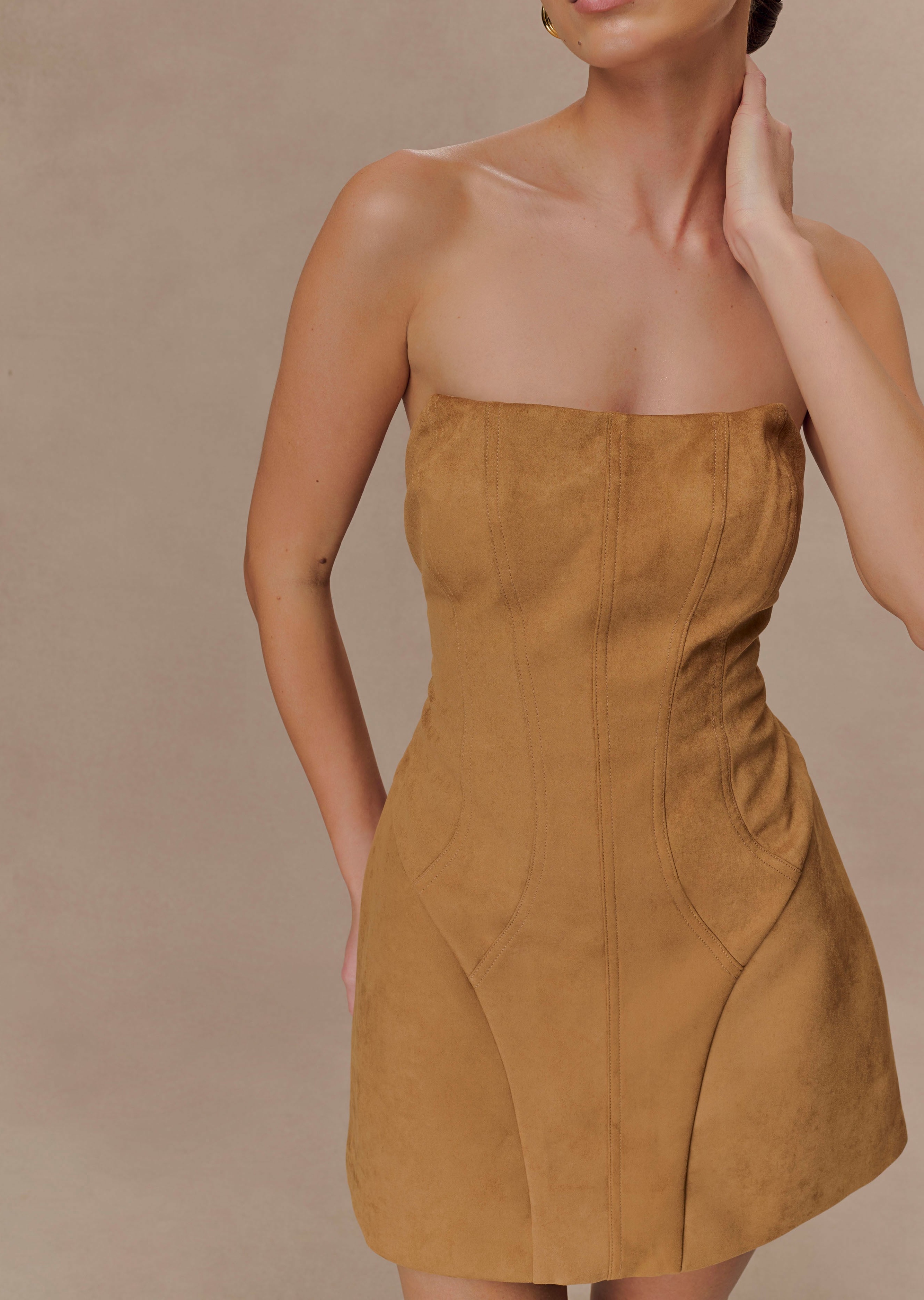Camel Faux Suede Mini Dress