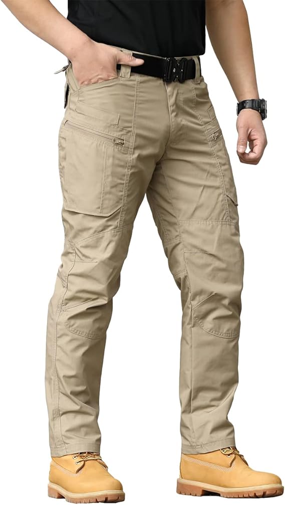 Men's Multi-Functional Tactical Work Pants, Casual Fitted Trousers, Durable Non-Stretch Fabric, Hiking & Outdoor Wear, Zipper Pocket Design, Casual Style
