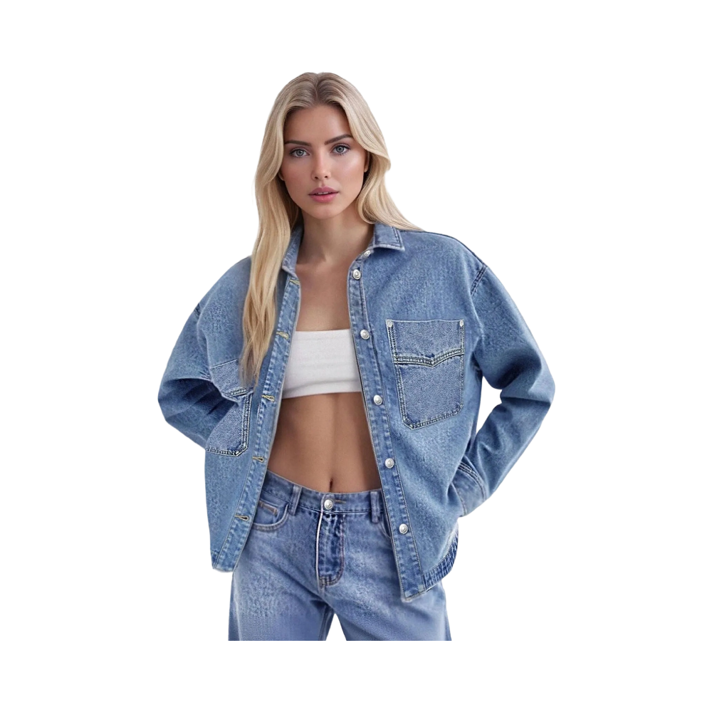 Women's Oversized Drop Shoulder Denim Jacket with Pockets