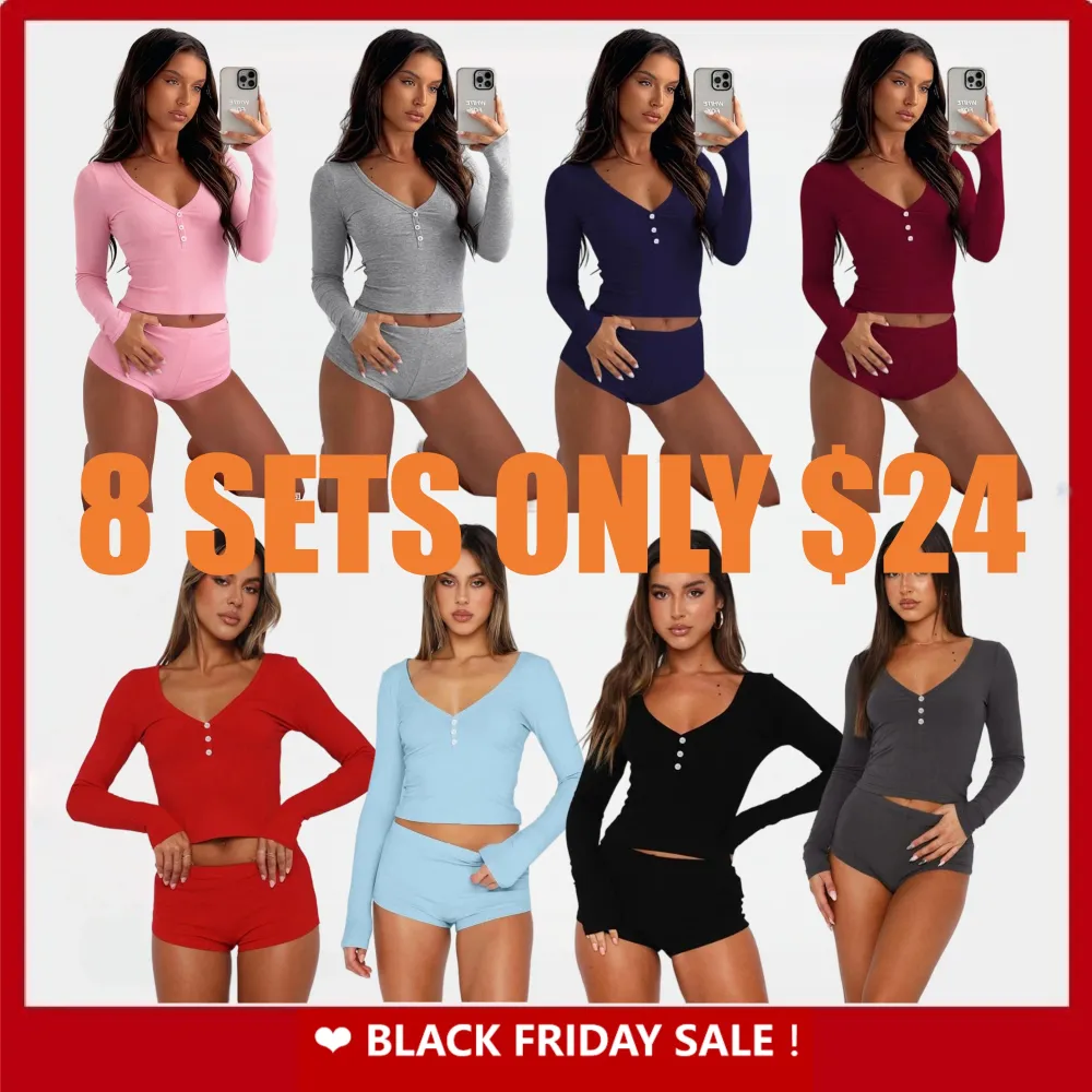 Women's Solid Long Sleeve Crop Top & High Waist Shorts Set