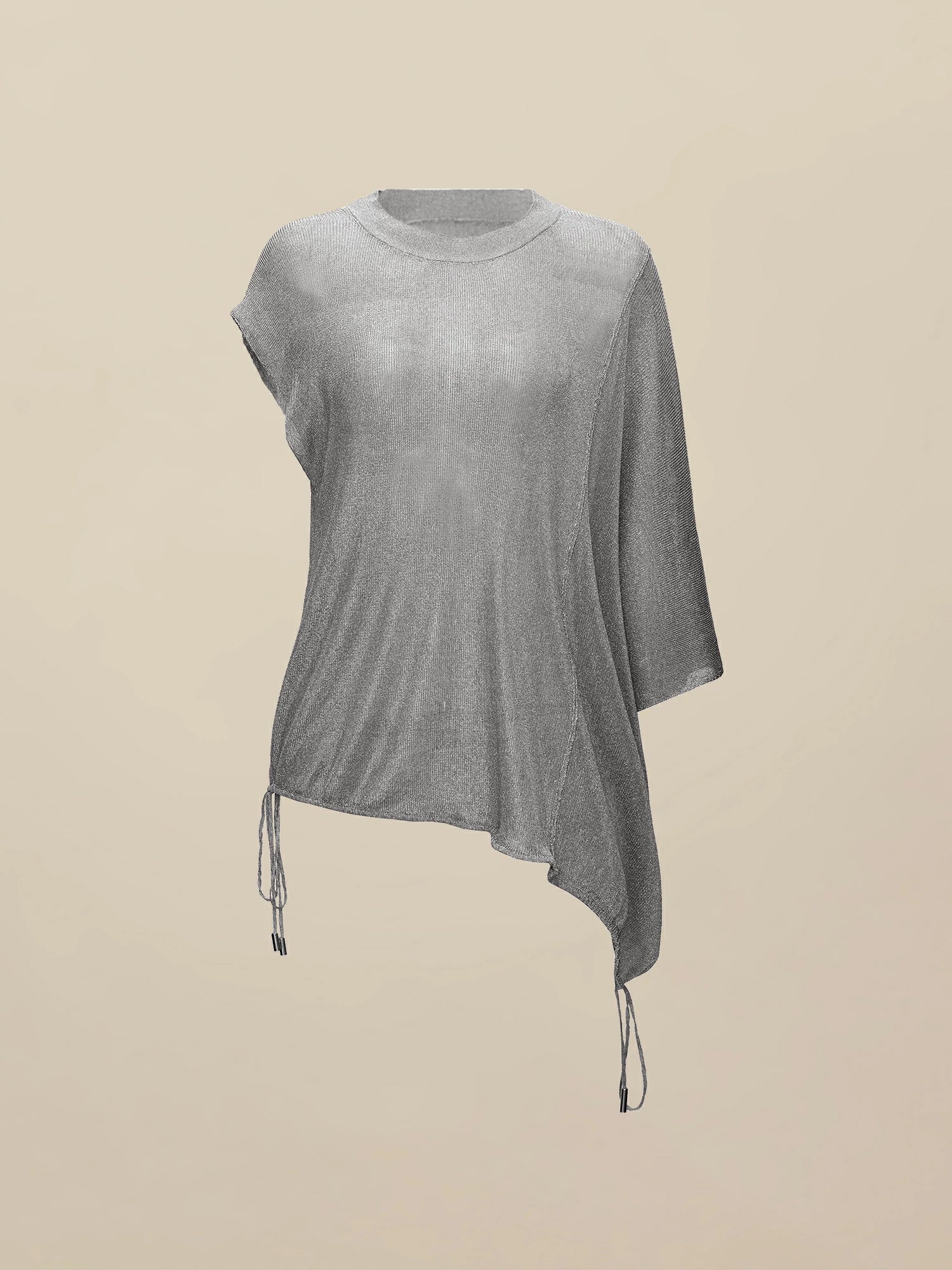 Round Neck Short Sleeve Drawstring Glitter Top