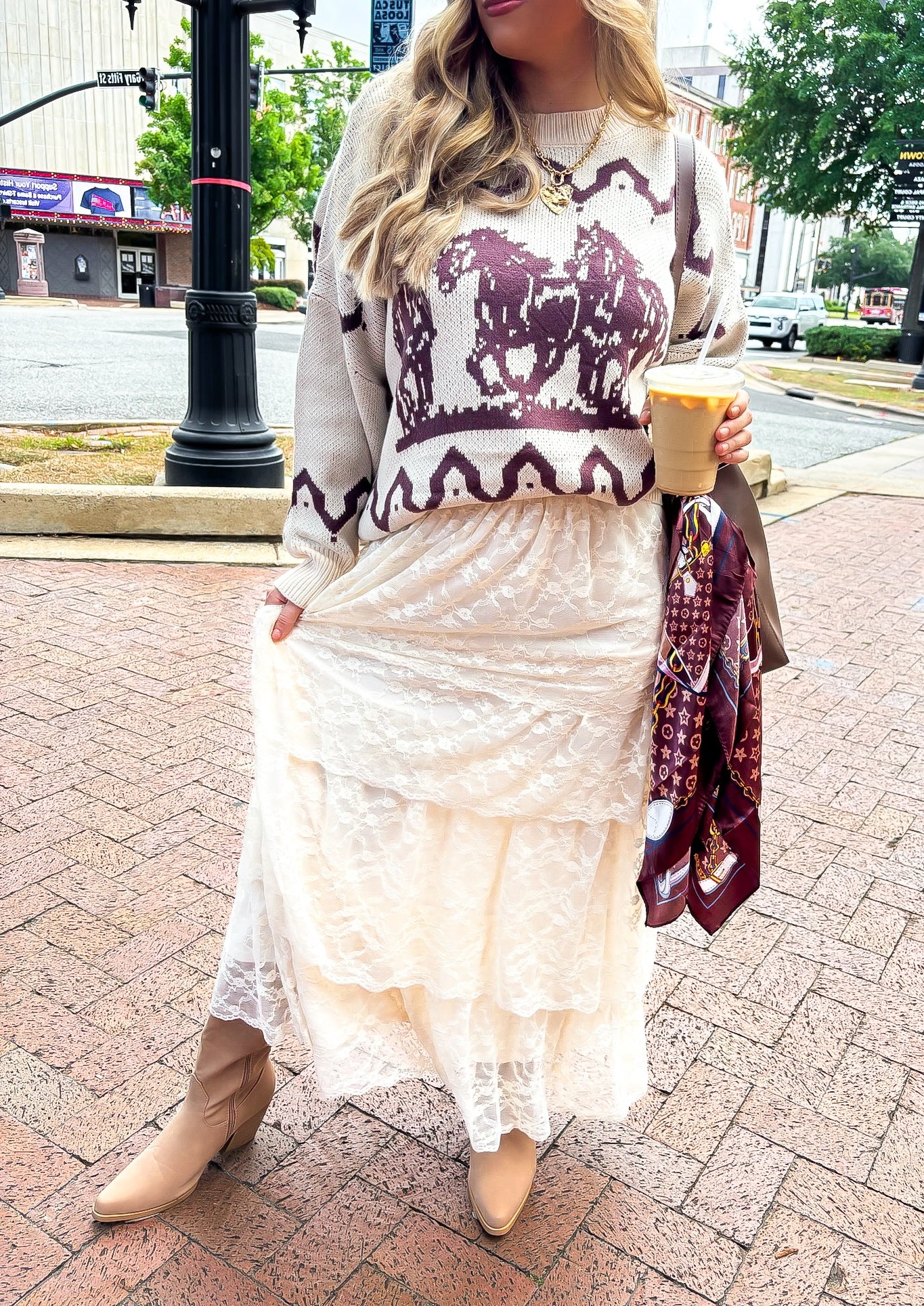 Vintage Veil Tiered Lace Maxi Skirt