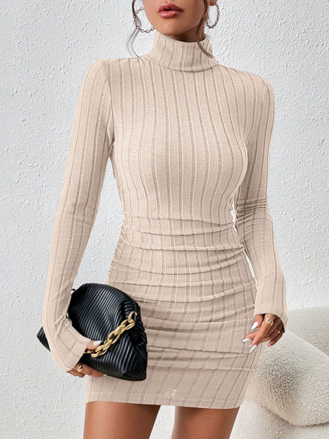 Turtleneck Ribbed Bodycon Mini Dress