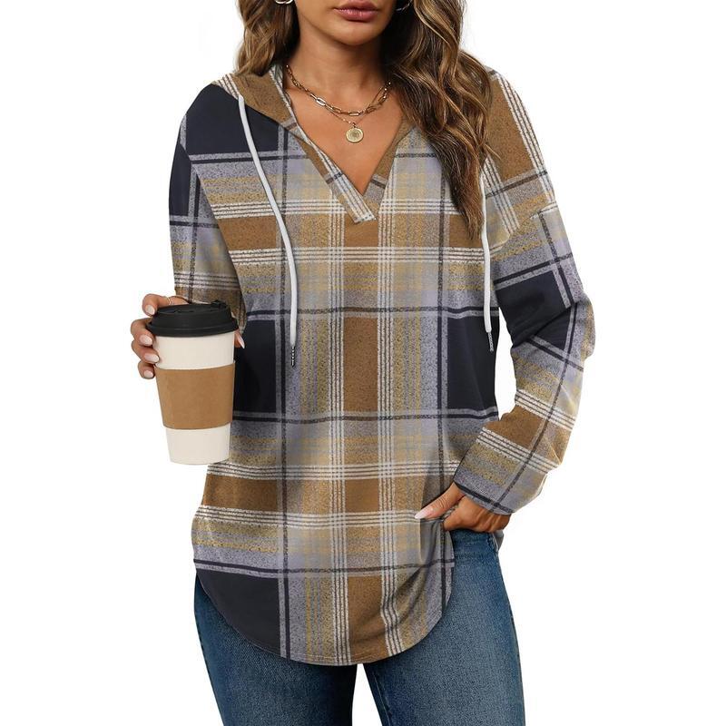 Women's Plaid V-Neck Tunic Sweatshirt
