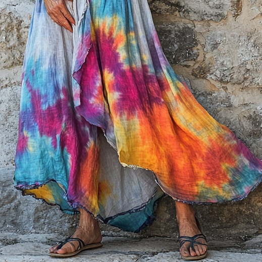 Vintage Loose Linen Patchwork Dress e690