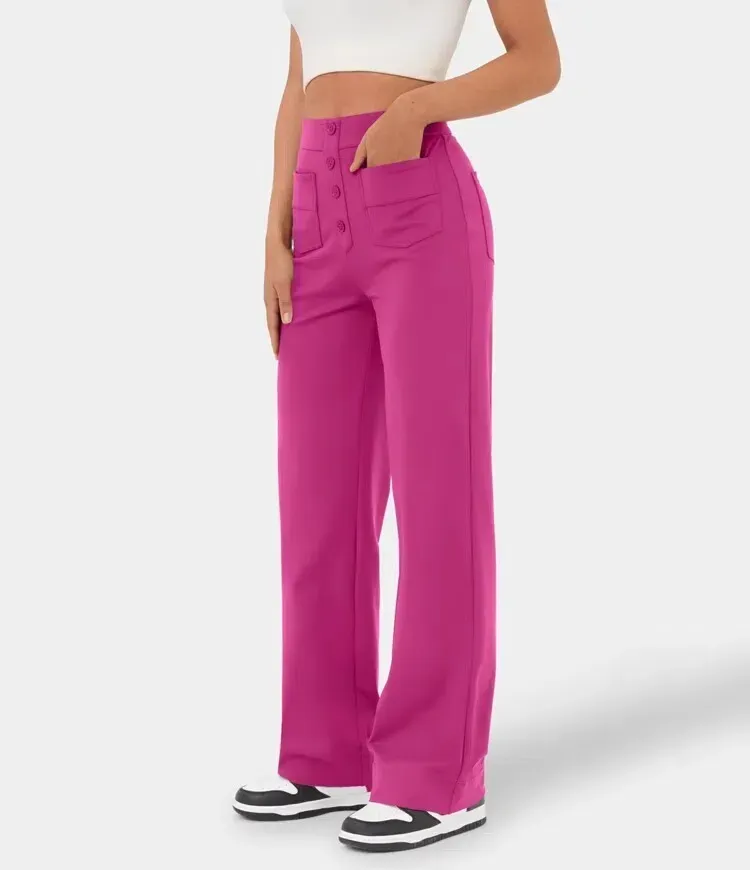 🔥Last Day 49% OFF🔥High Waisted Button Multiple Pockets Straight Leg Casual Pants