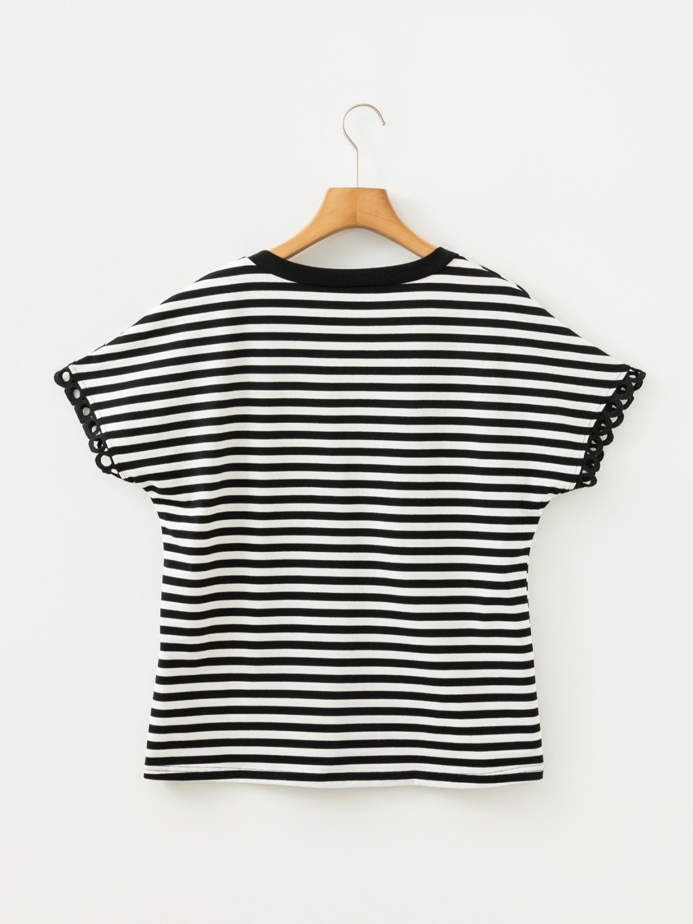 Striped V-Neck Scalloped Short Sleeve T-Shirt