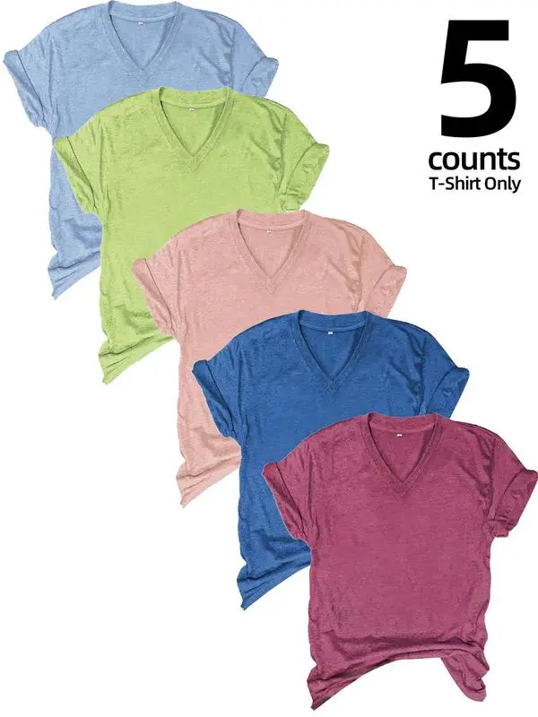 Women's Solid Short Sleeve V Neck Tee