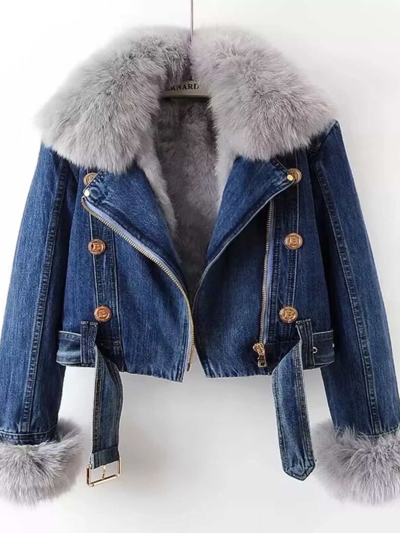 Full Size Faux Fur Collar Denim Jacket Plus Size