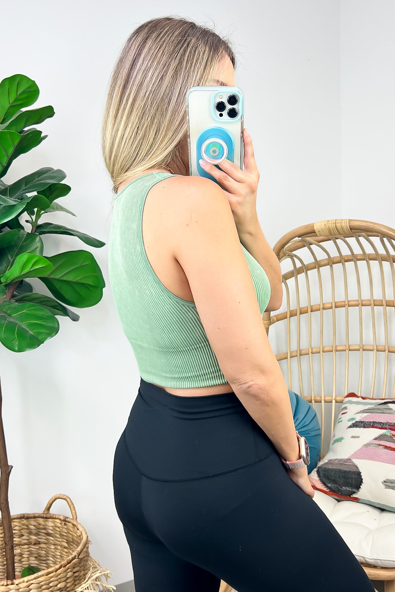 Mineral Wash V-Neck Seamless Bra Top