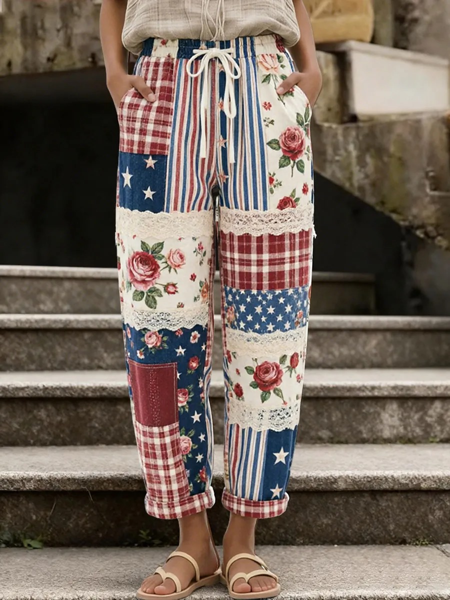 Women's Patchwork Floral Print Casual Pants
