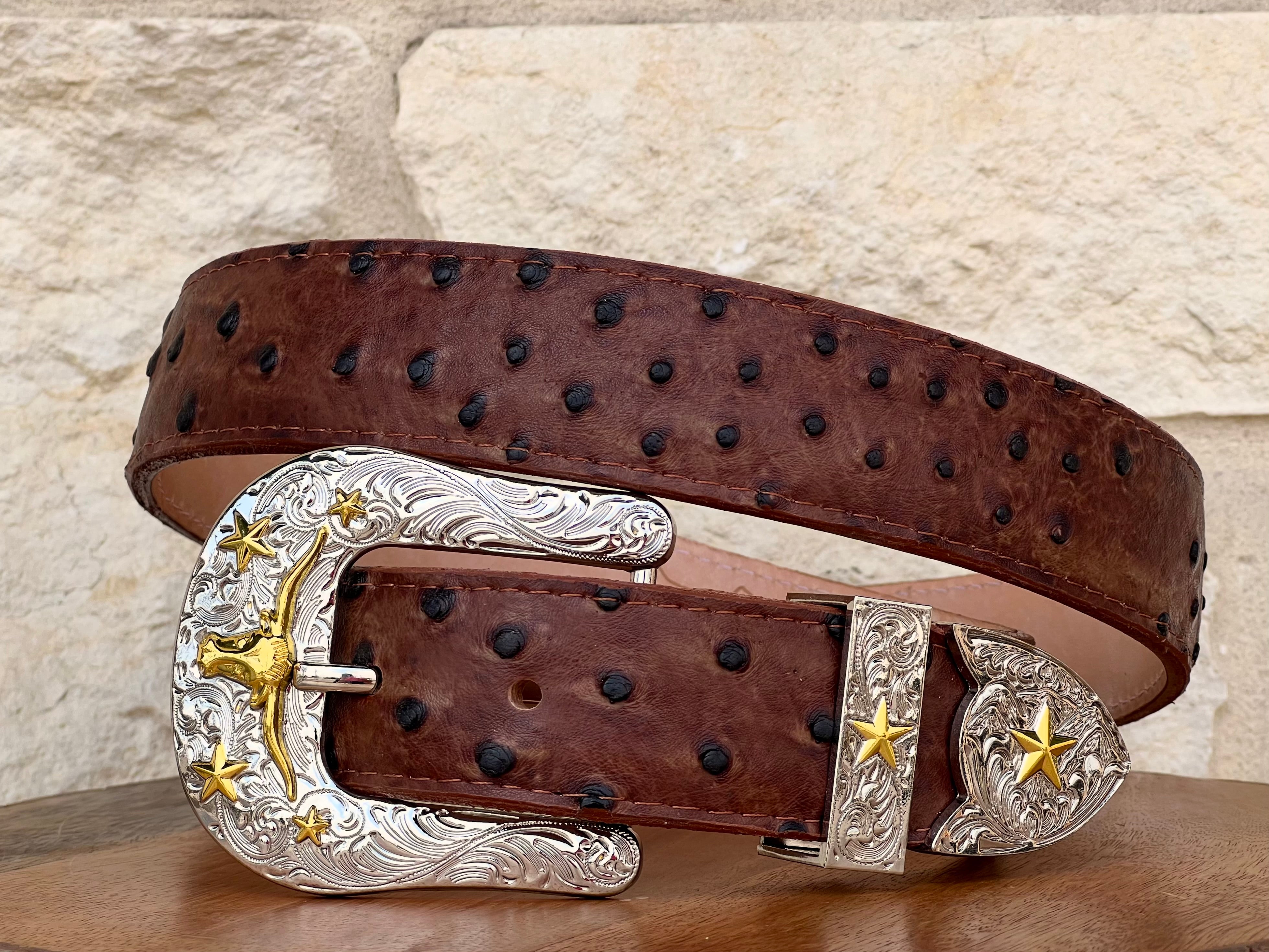 Cognac Ostrich Leather Belt