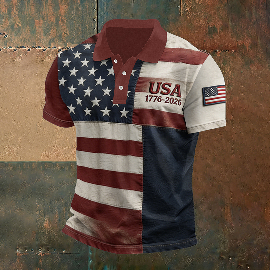 Men'S Independence Day 250Th Anniversary Printed Polo Shirt Short Sleeve