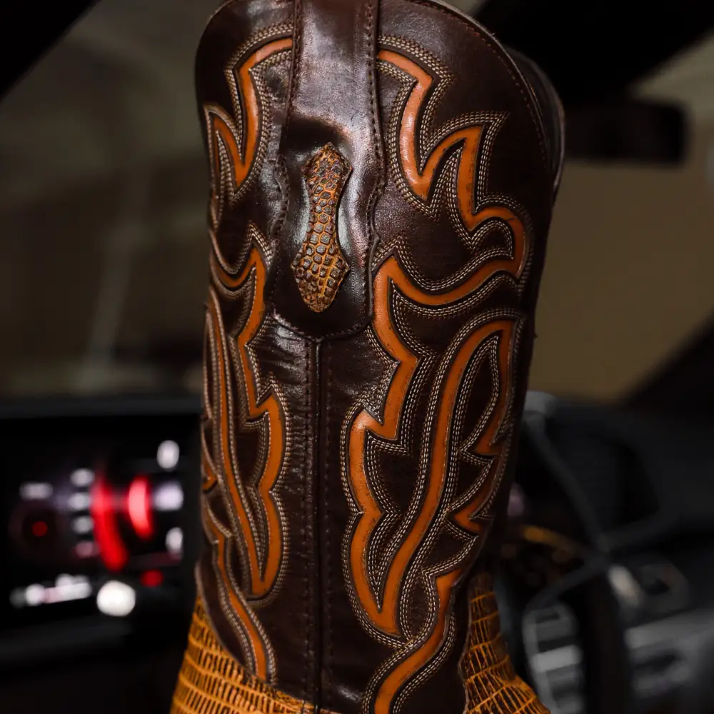 Honey Lizard Leather Boots - Square Toe