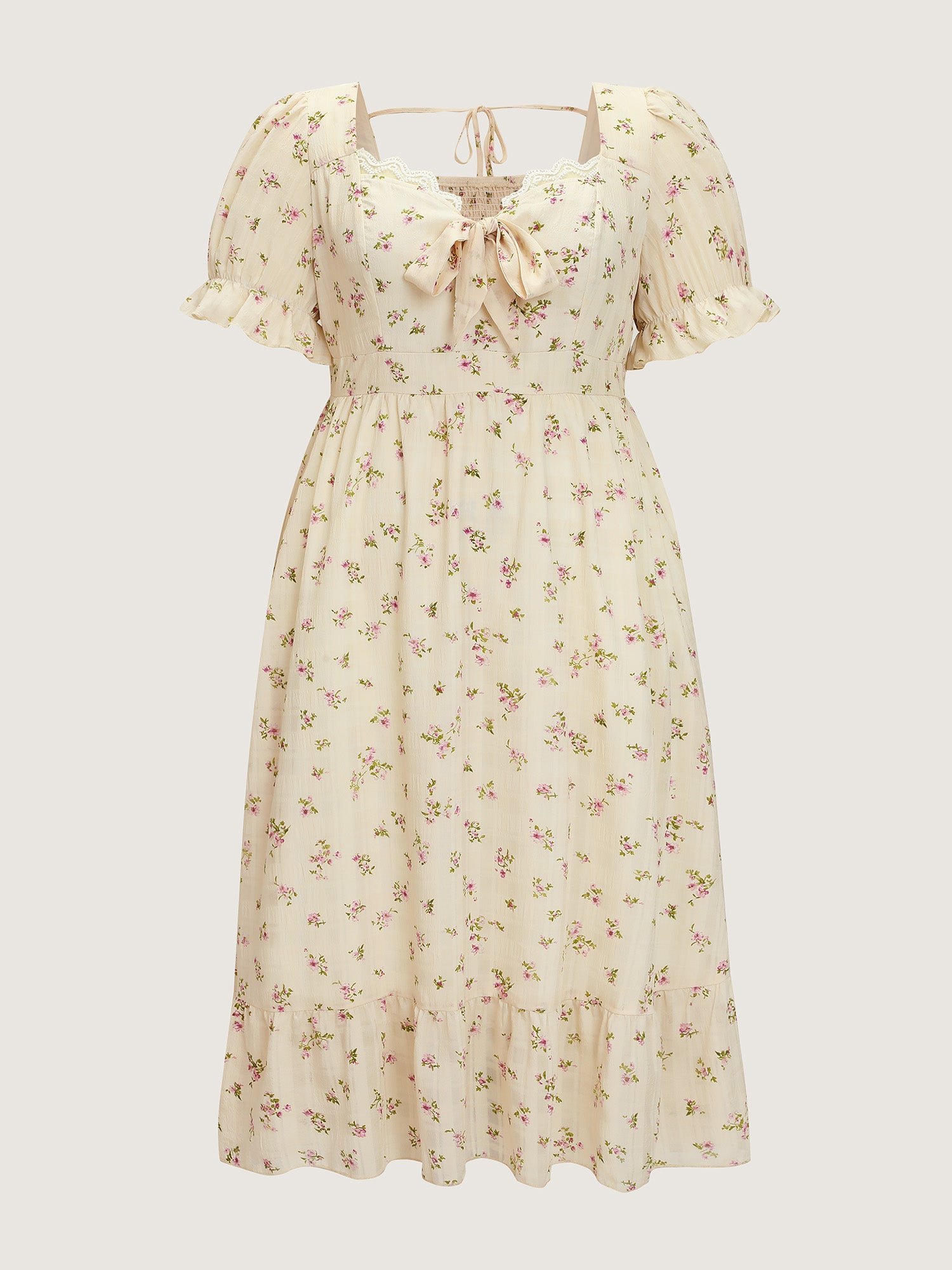 Delicate Floral Print Bow-Knot Maxi Dress