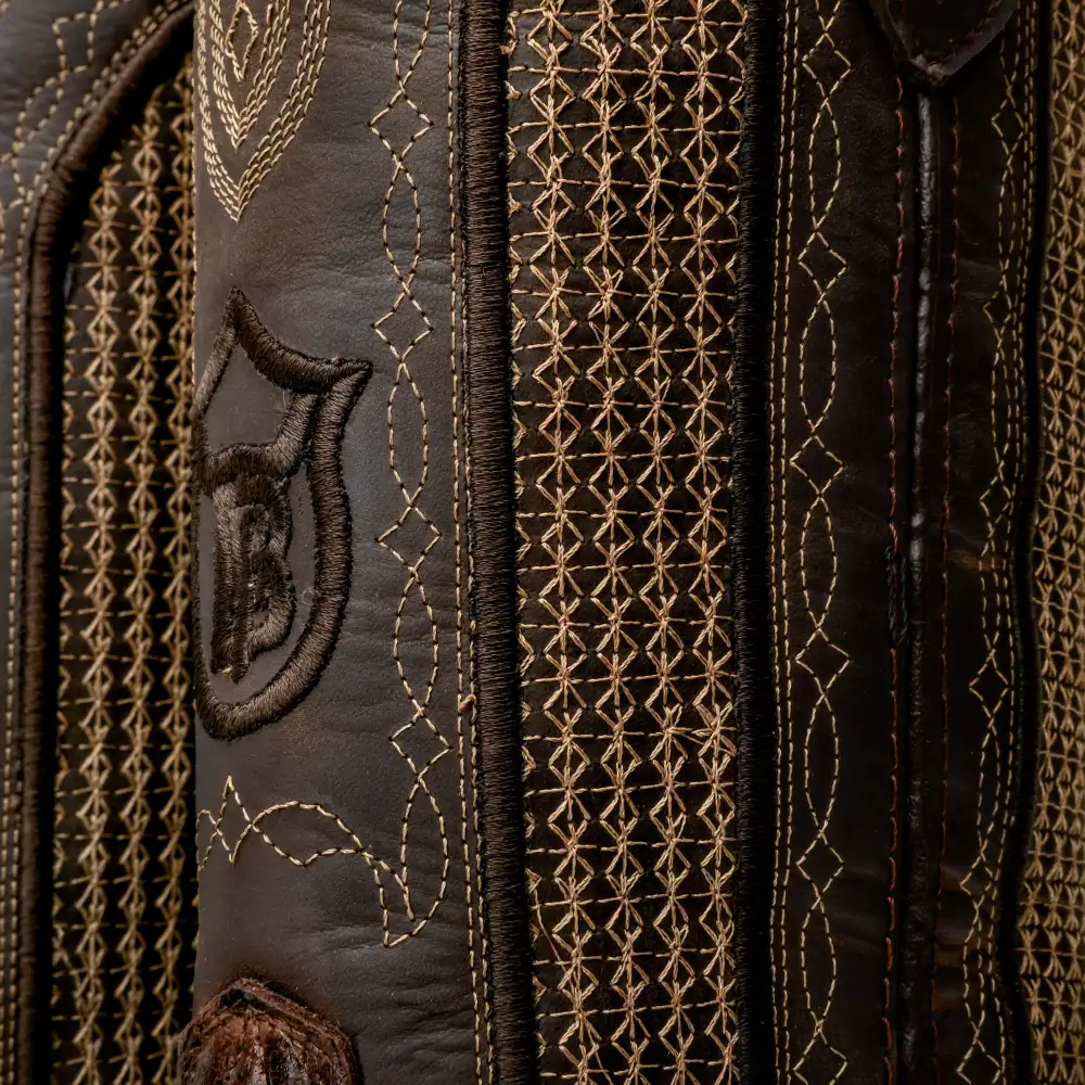 Brown Caiman Belly Leather Boots - Square Toe