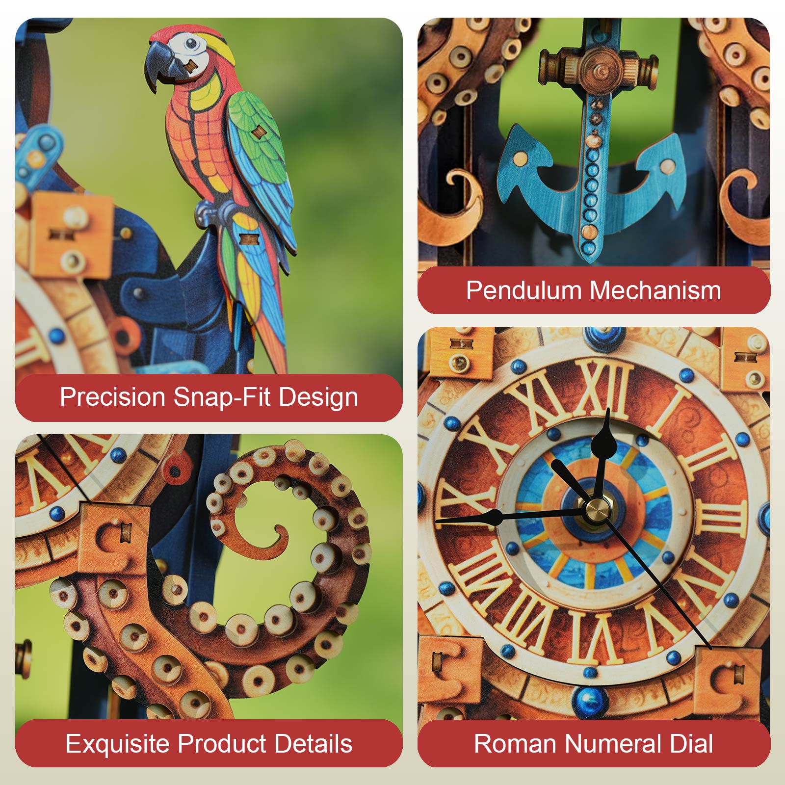 Octopus Sea Monster  â€“ DIY Wooden Clock, 3D Puzzle Craft Kit