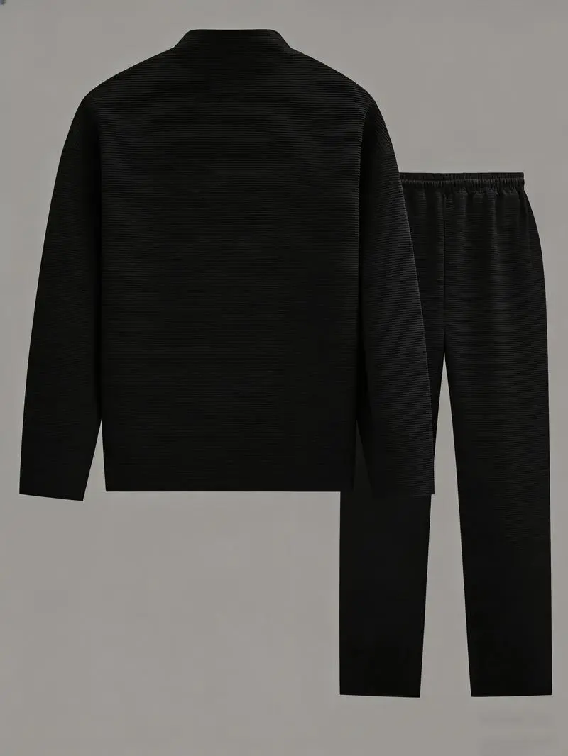 2-piece men's luxury retro suit set - Four season long sleeved jacket and pants with chest pocket