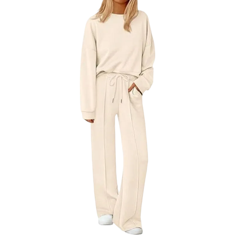 Women Fall Trendy Long Sleeve Sweatshirt Wide Leg Pants