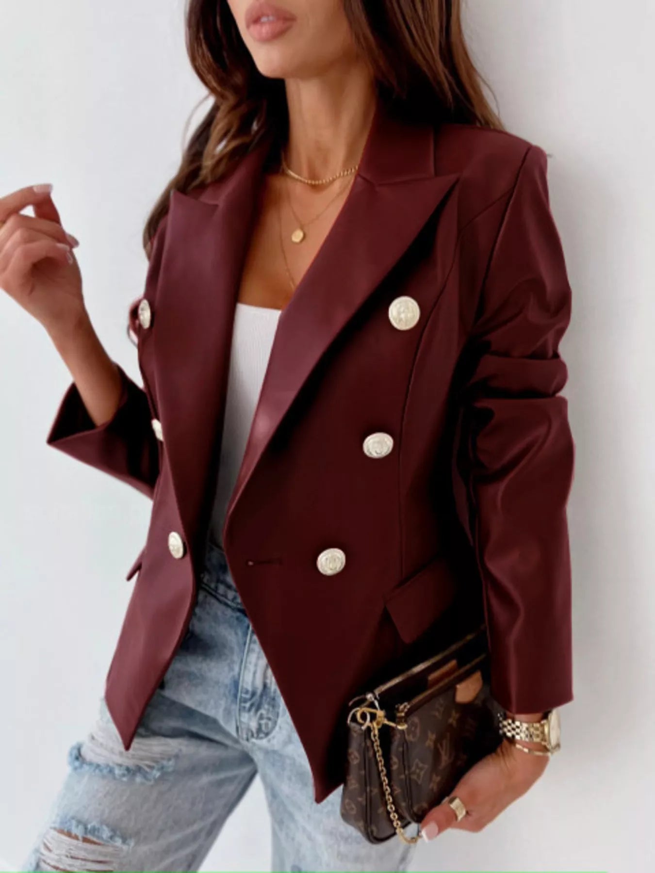 Lapel Collar Leather Blazer