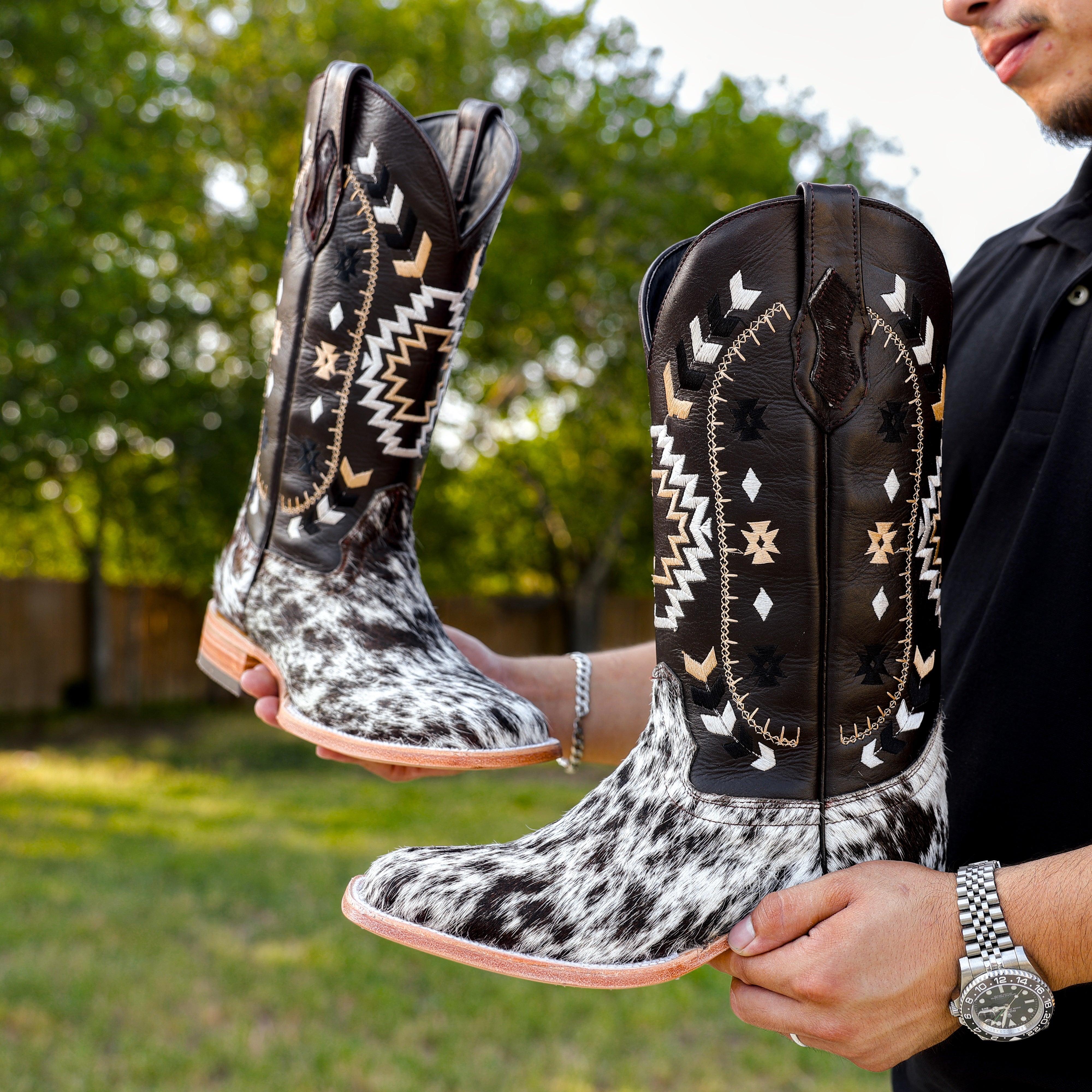 Brown Cowhide Leather Boots - Square Toe