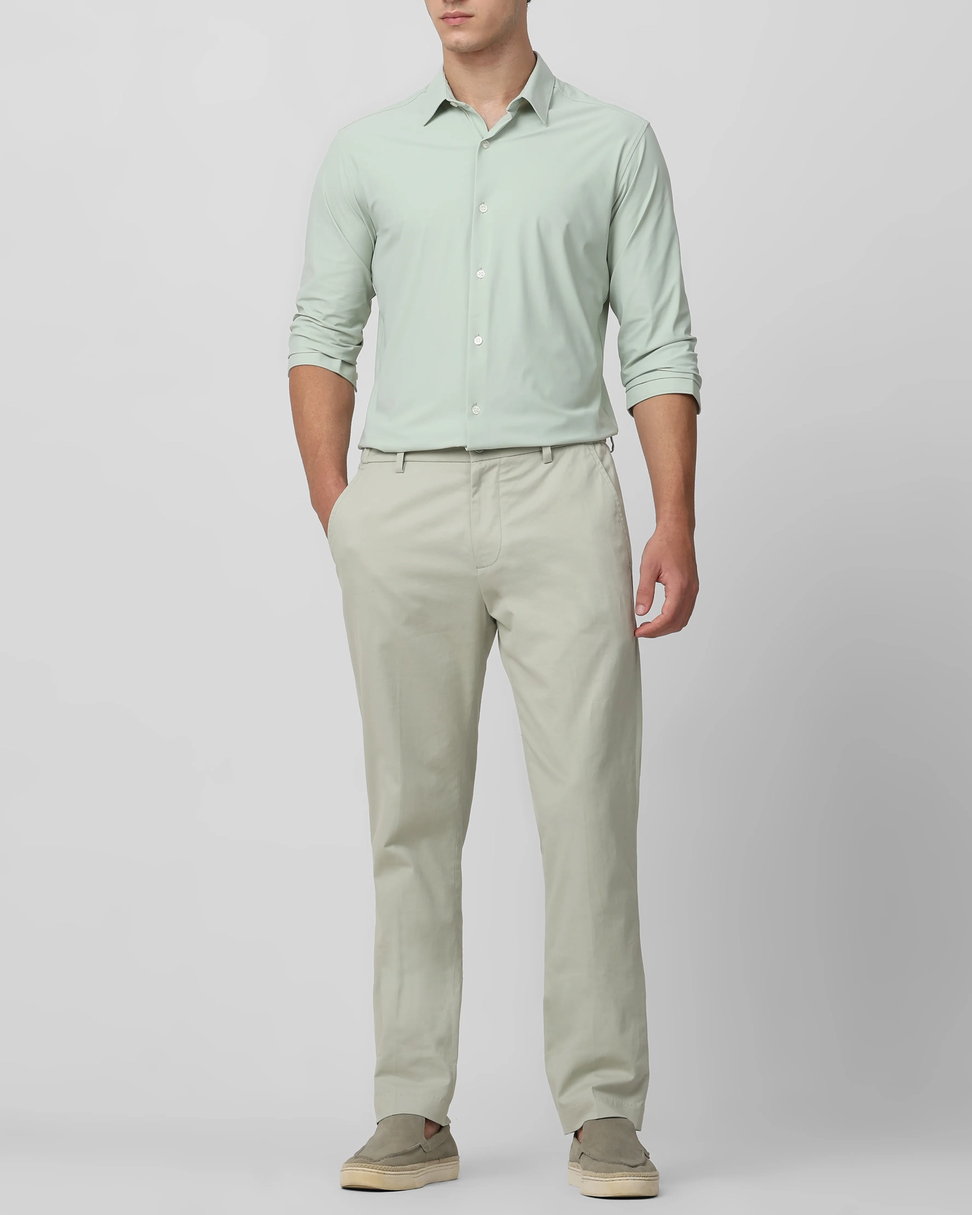 Leisure Soft And Comfortable Slim-Fit Dark Light Green Shirt