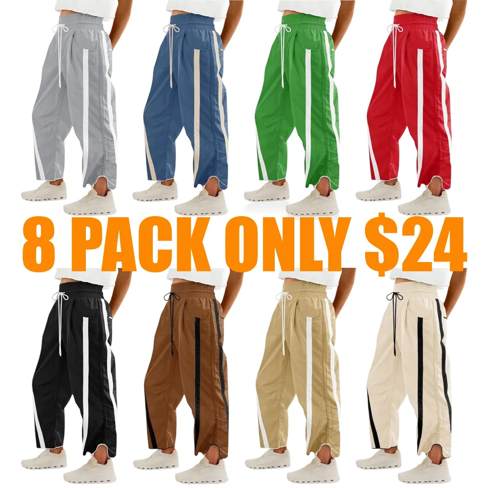 Women's Relaxed Wide-Leg Pants Color-Blocked Athletic Pants