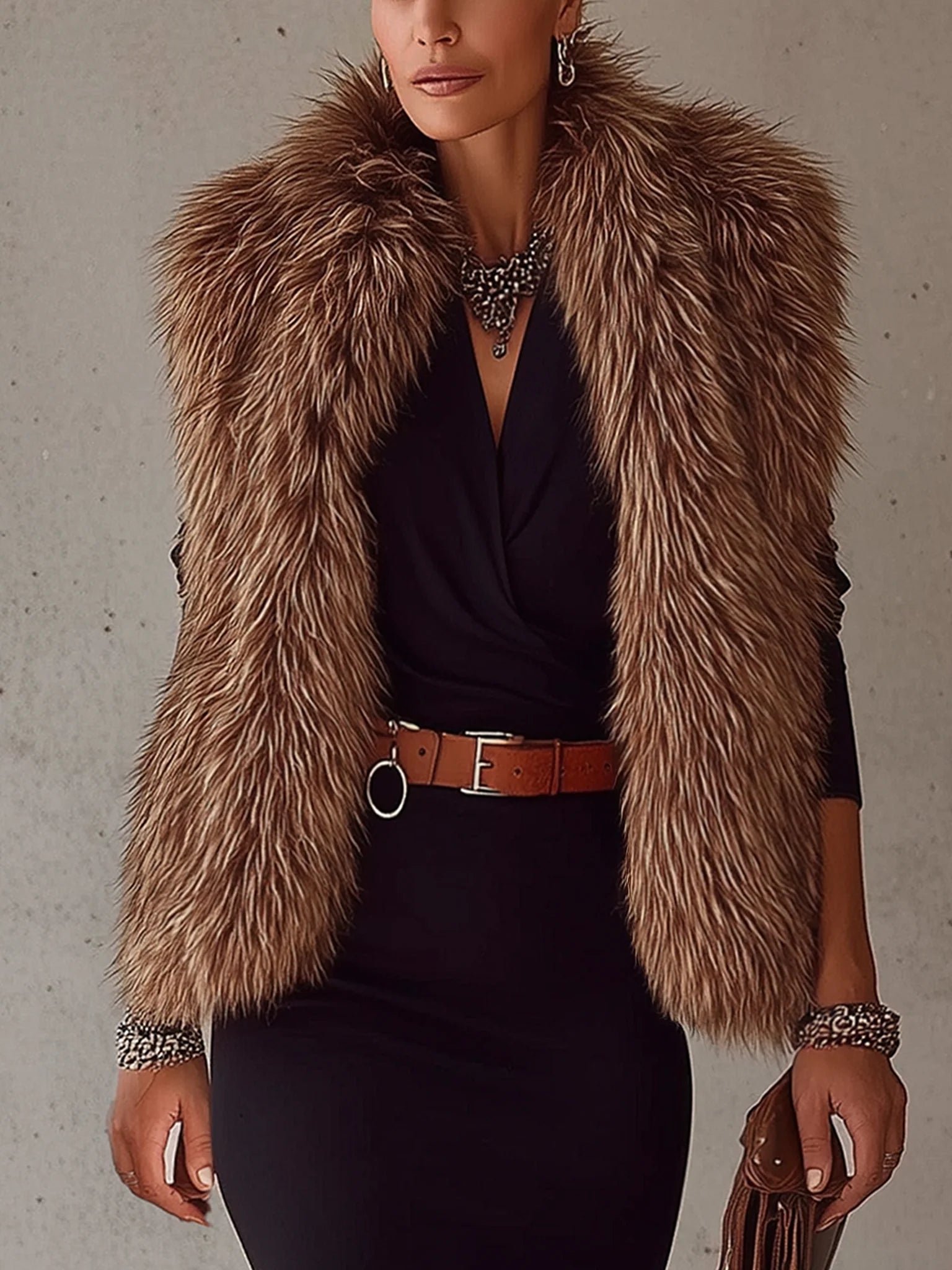 Coffee Gradient Faux Fox Fur Eco Friendly Fur Vest