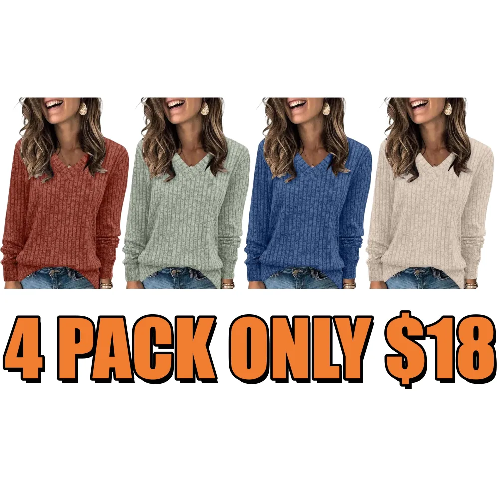 V Neck Long Sleeve Shirts for Women