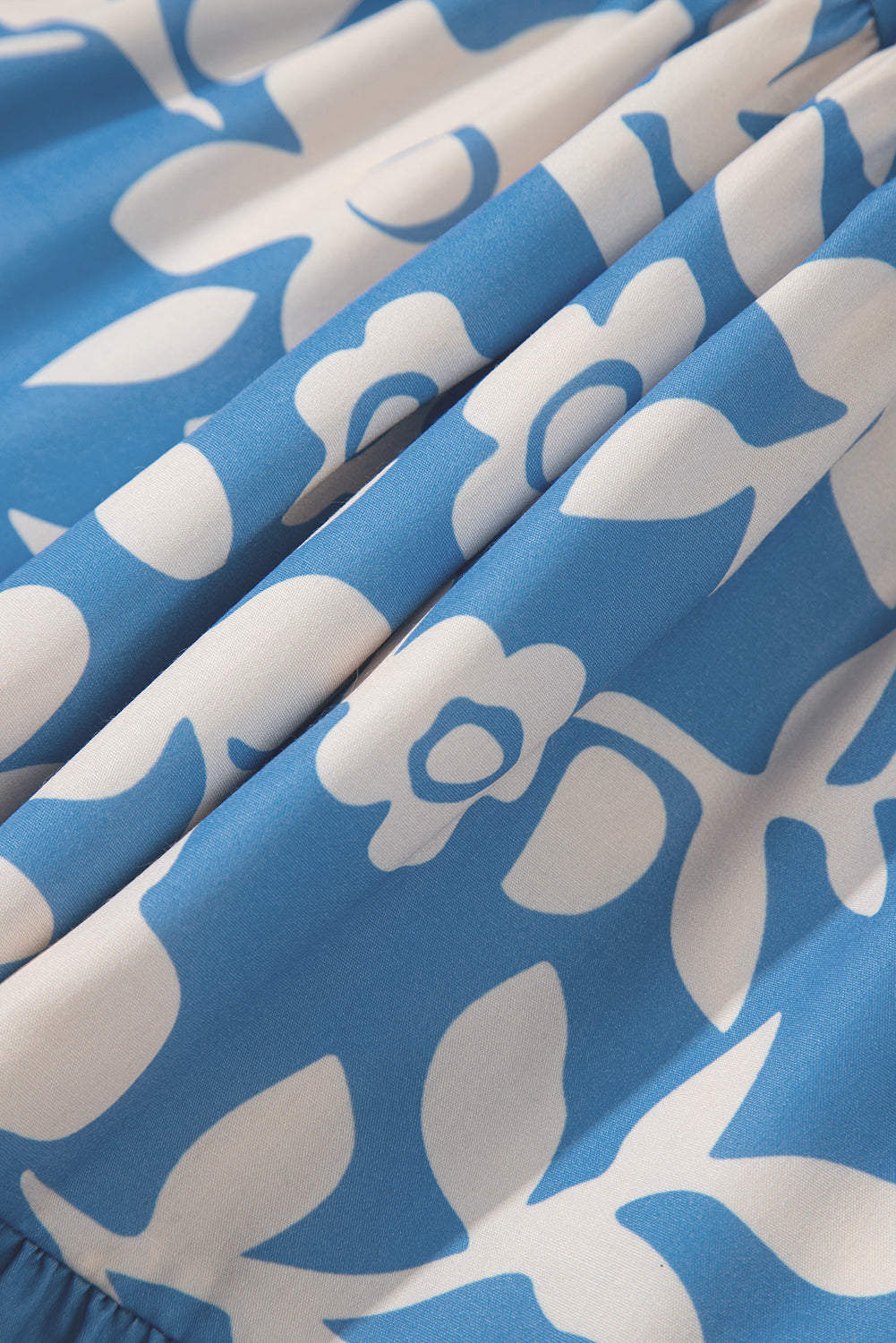 Sky Blue Floral U Neck Sleeveless Tiered Flowy Midi Dress