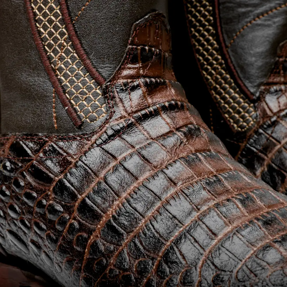 Brown Caiman Belly Leather Boots - Cutter Toe