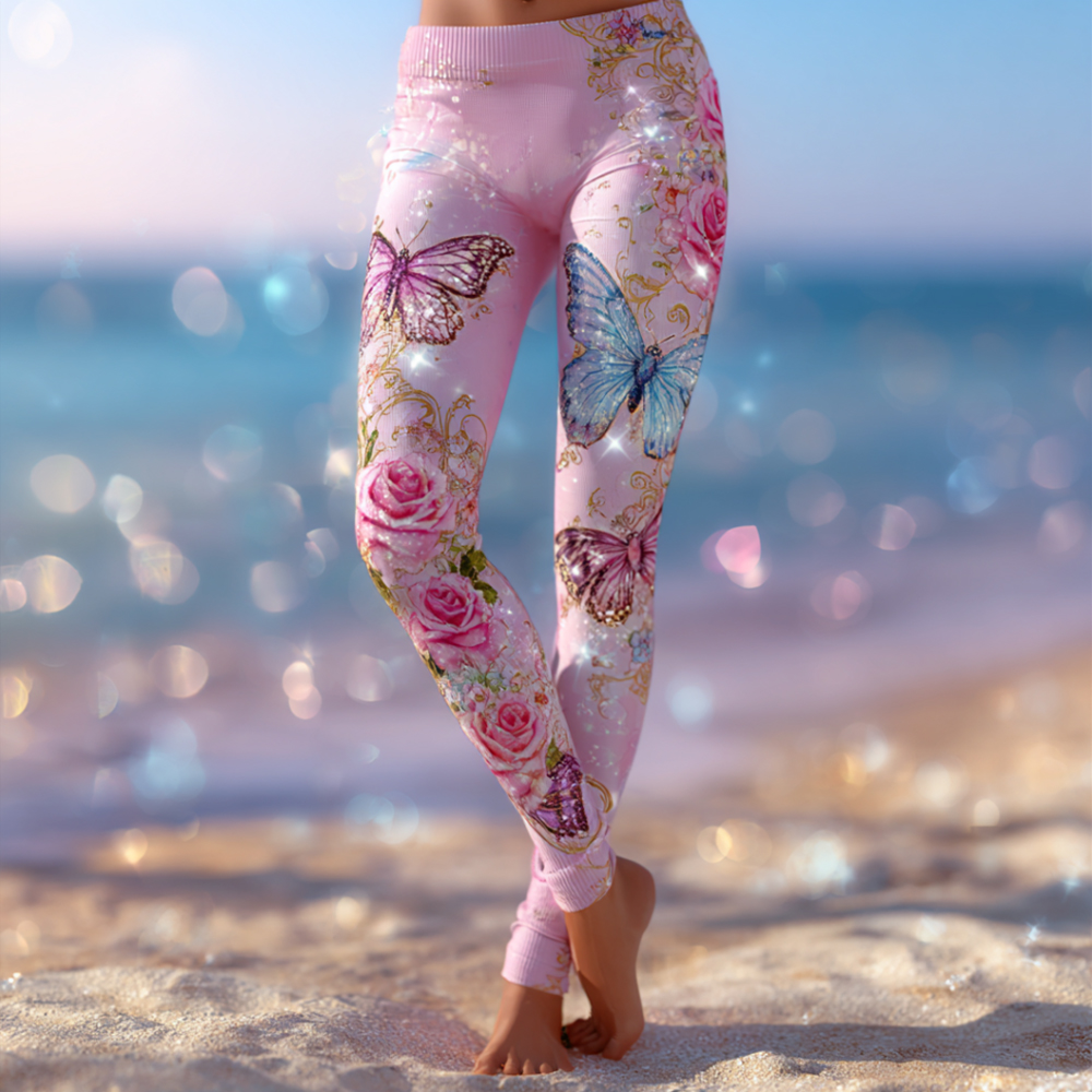 Colored Butterflies And Roses Brighten Up The Leggings