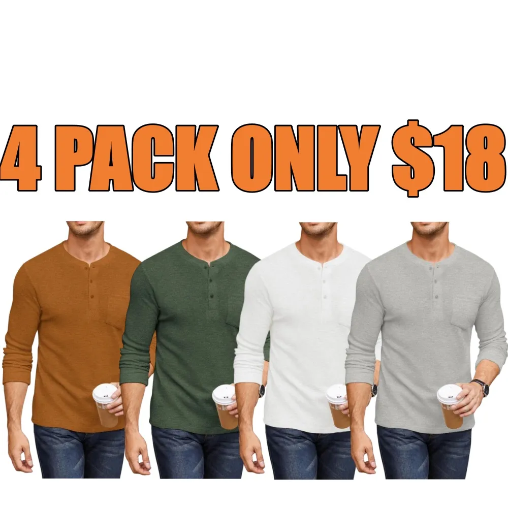 Men's Waffle Henley Long Sleeve Pocket Tee