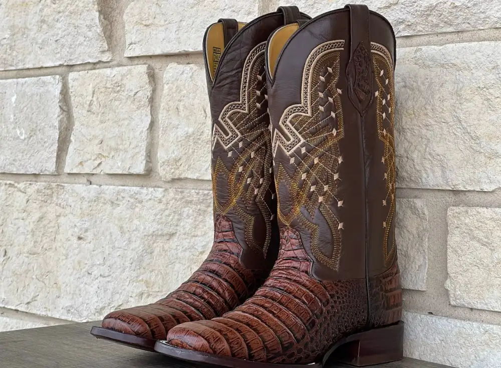 Men’s Cognac Caimán Belly Leather Boots With Brown Shaft