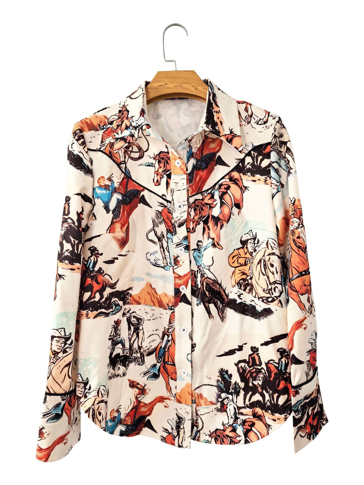 Printed Button Up Long Sleeve Shirt