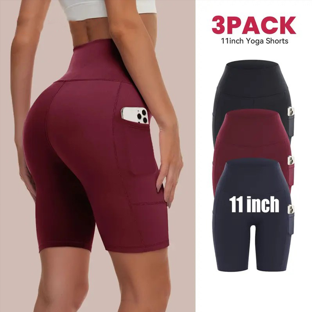 Women's High Waisted 1/3 Pack Biker Shorts with Pockets, 5