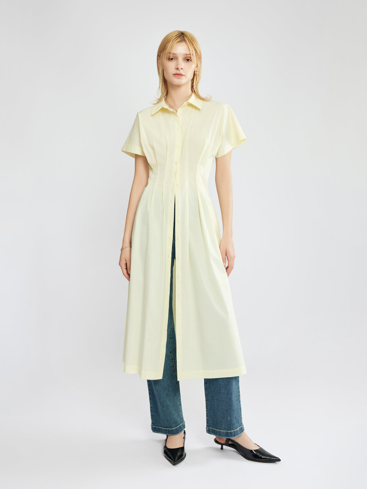 ASOBIO Button-Front Pleated Midi Shirt Dress