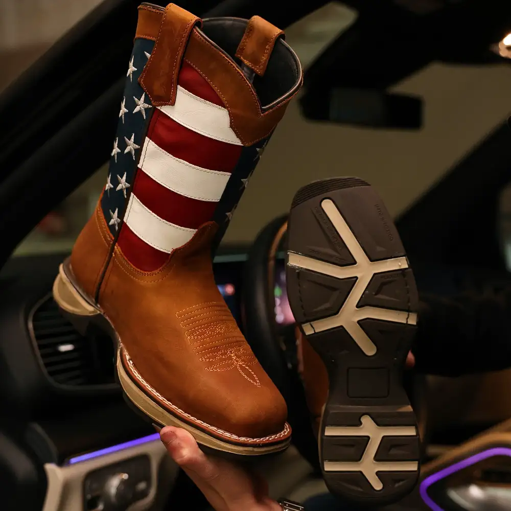 Honey USA Flag Leather Work Boots - Composite Toe
