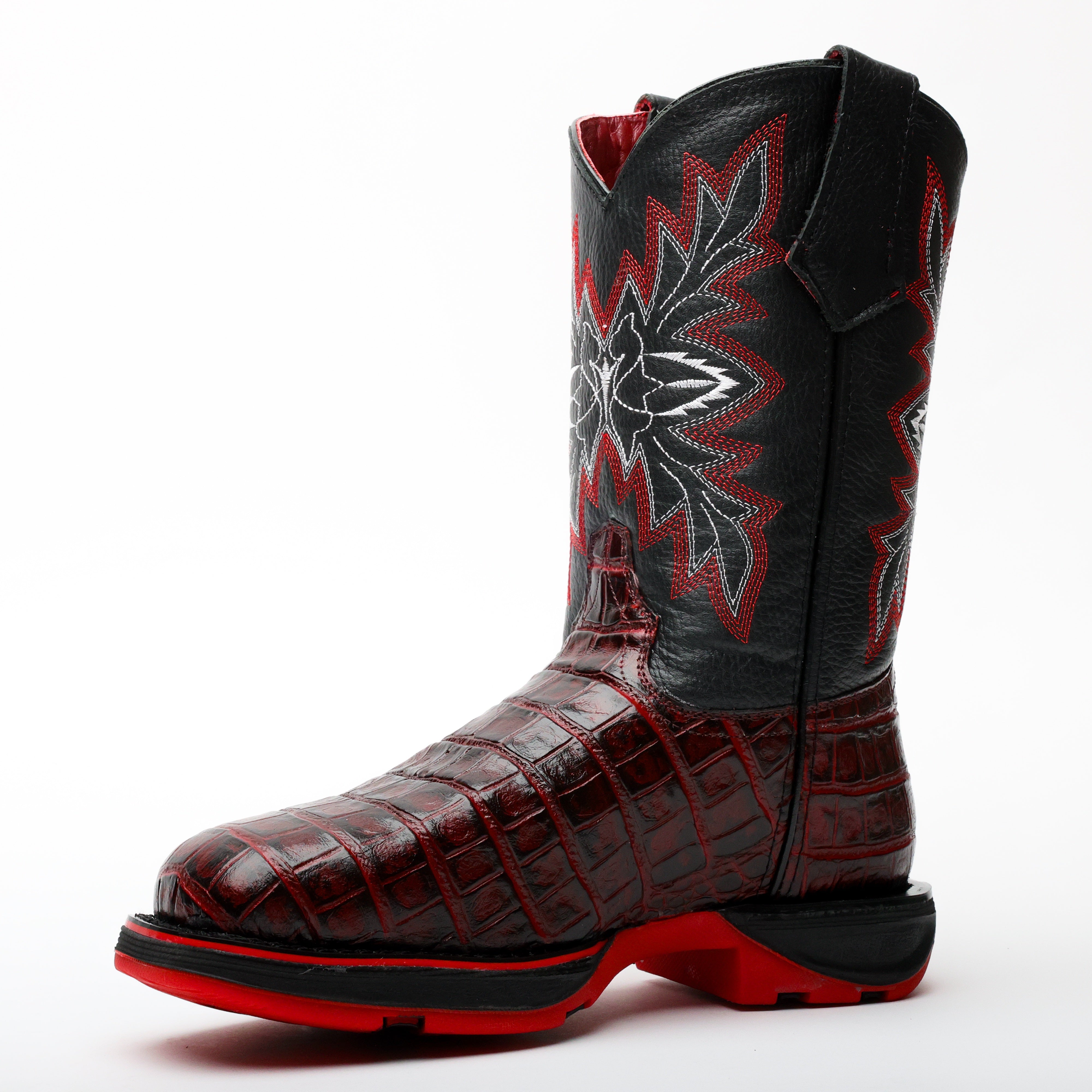 Black Cherry American Gator Belly Leather Boots With 3D Lightweight Sole - Composite Toe